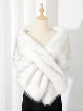 White Faux Fur Bridal Wrap Shawl